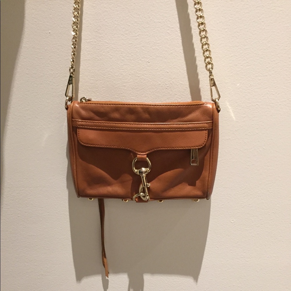 Rebecca Minkoff mini Mac crossbody brown tan gold